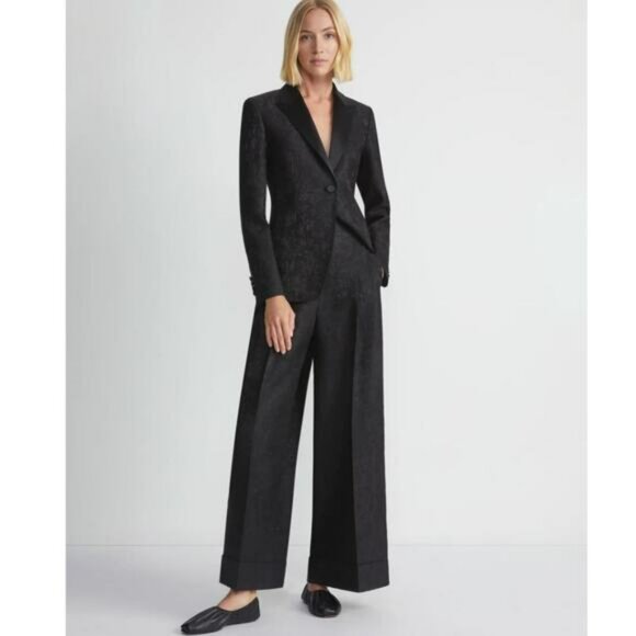 Lafayette 148 Flora Bloom Wool Silk Blazer US 8 Jacquard Suit Jacket Black Tie - Picture 2 of 16
